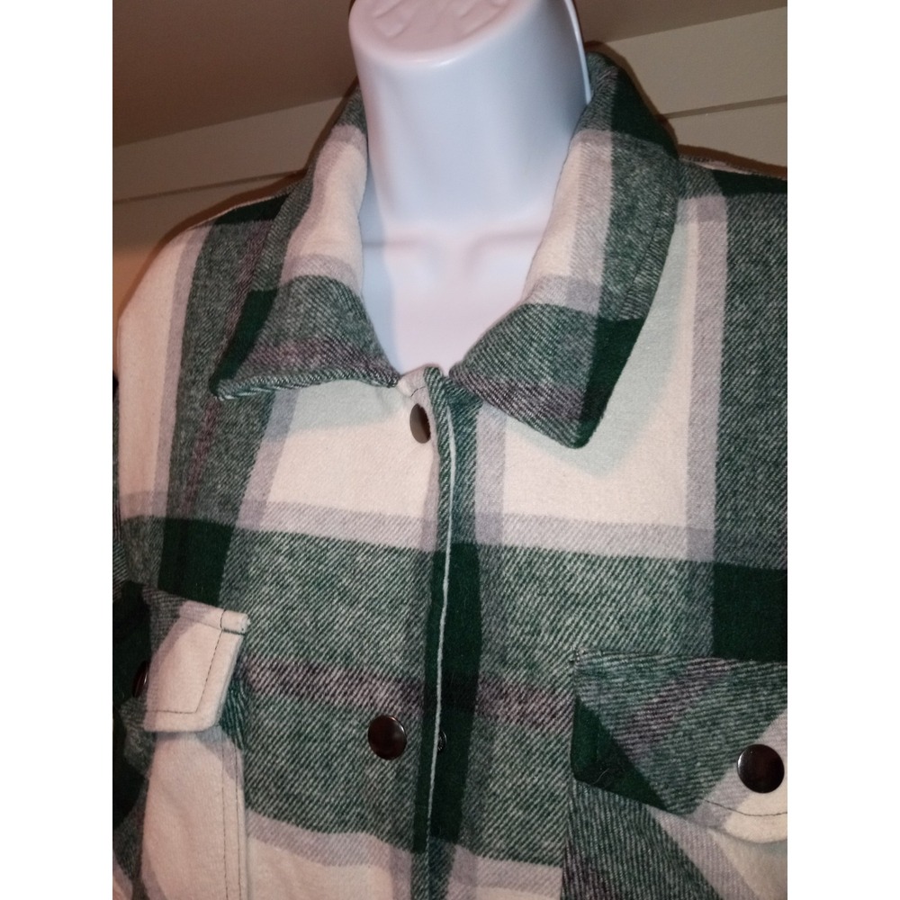 HFX Green White Plaid Shacket Button Front Wool Blend Oversized Jacket‎ XL